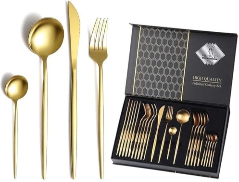 Luxury Gold-Plated Cutlery Set Ã¢â‚¬â€œ 24 Pieces with Elegant Gift Box